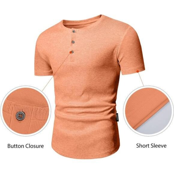 Men's Slim Fit Henley Shirt Muscle Crewneck Workout Tee Longline Button Top - Picture 3 of 7